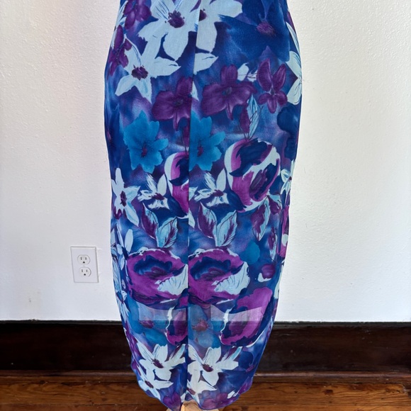 Vintage 90s Y2K Strapless Floral Blue & Purple High Low Dress - Picture 13 of 13